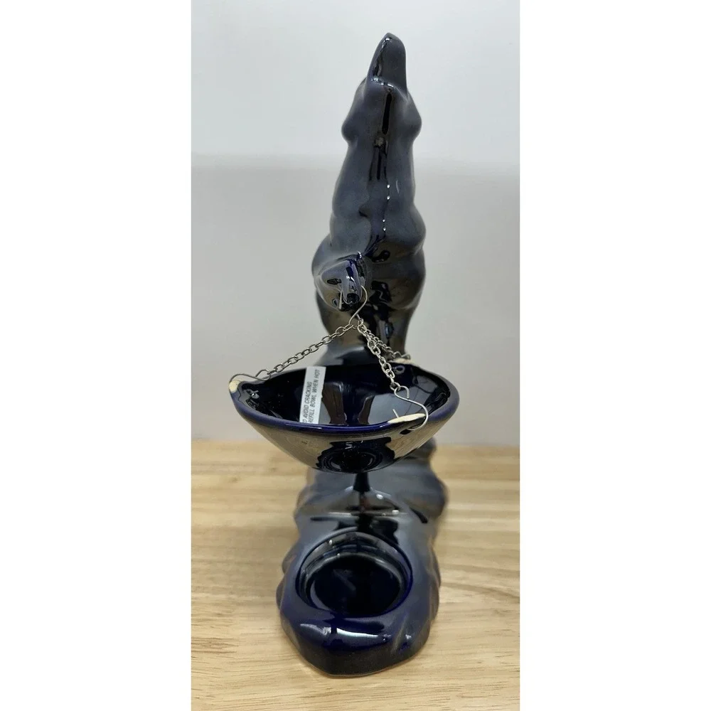 Ceramic Howling Wolf Metallic Iridescent Cobalt Blue Poland Candle Oil Warmer